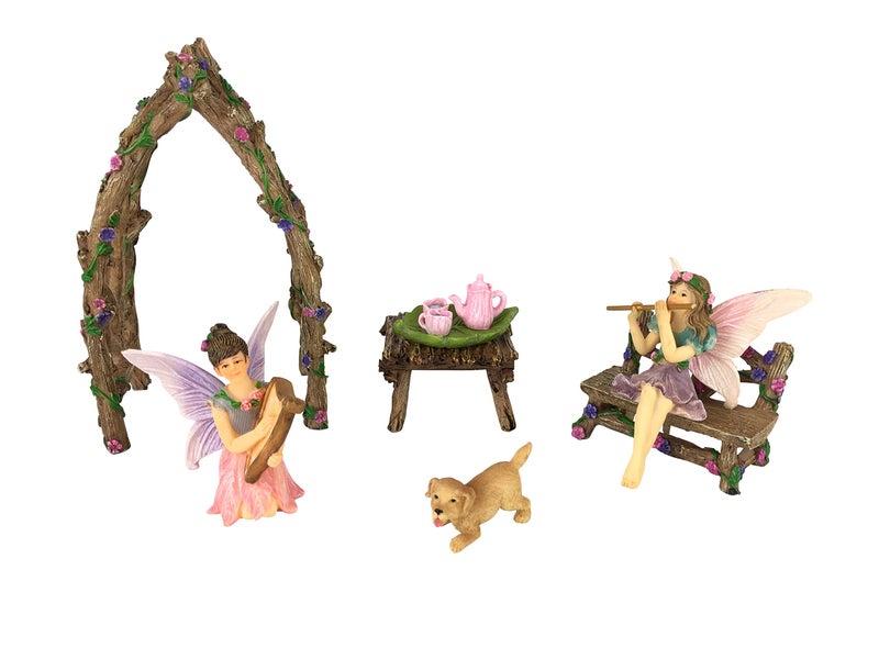 GlitZGlam Musical Sisters Fairy Garden Set: 7 Pieces Miniature Fairy Garden Accessory - Image 1